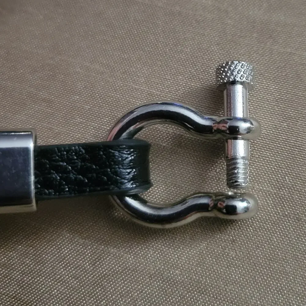 Black synthetic leather shackle bracelet